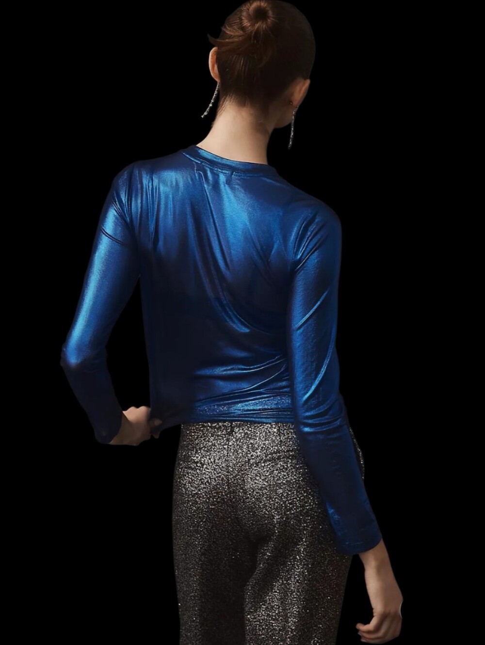 PORRIDGE x ANTHRO Long Sleeve Sheer Mesh Blue Metallic Shine Top Shirt Medium - Picture 8 of 8